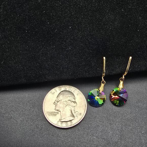 Heliotrope Rivoli Glass Clip Screw Back Earrings Vintage Costume Jewelry - Picture 5 of 9